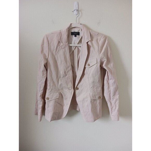 Talbots Petites Womens Cream Button Blazer Jacket Pockets Cotton Blend Size 8P - Picture 1 of 9